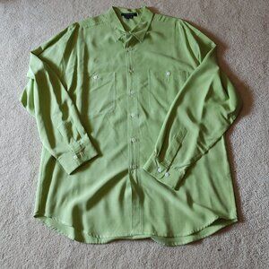 Tulliano 100% Silk Green Button Down Long Sleeve Shirt XL